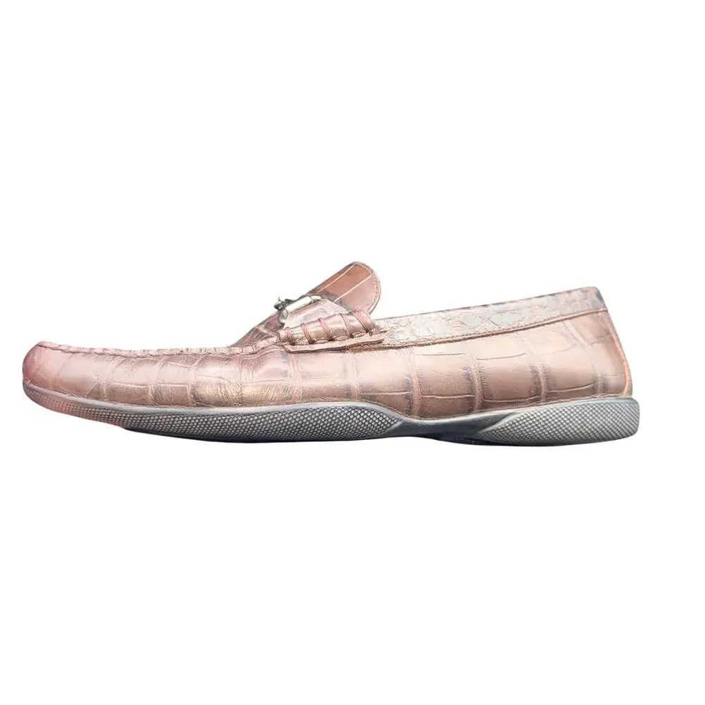 Peter Millar Brown Croc Embossed Bit Loafers Men’s 8.5M Made In Brazil